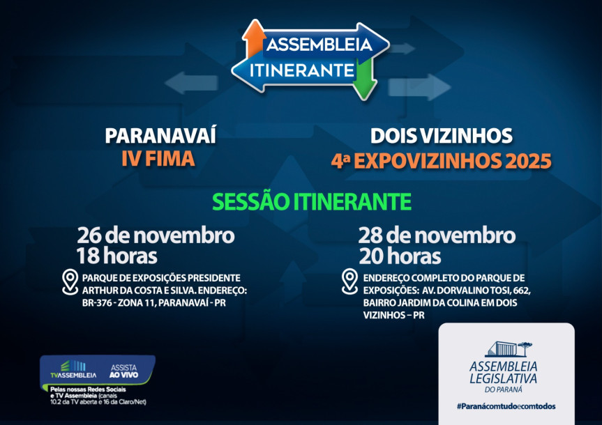 Assembleia Itinerante chega a Paranavaí e Dois Vizinhos para duas novas edições em novembro