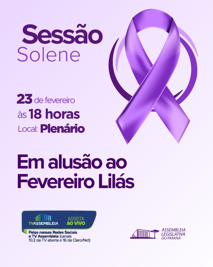 Assembleia Legislativa realiza Sessão Solene do Fevereiro Lilás na próxima segunda-feira (23)