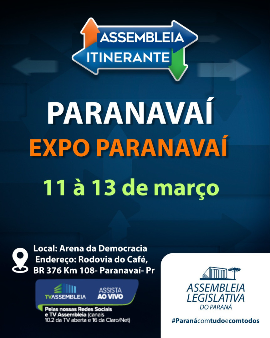 Assembleia Itinerante retorna a Paranavaí com estande institucional, cursos da Escola do Legislativo e ações de cidadania